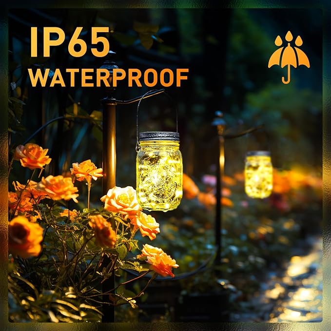 GIGALUMI Solar Mason Jar Lights, 8 Pack 30 Led String Fairy Lights | Garden Lights Outdoor Waterproof Metal Lid Hanging Solar Lanterns for Outdoor, Garden, Patio, Lawn, Balcony Decoration