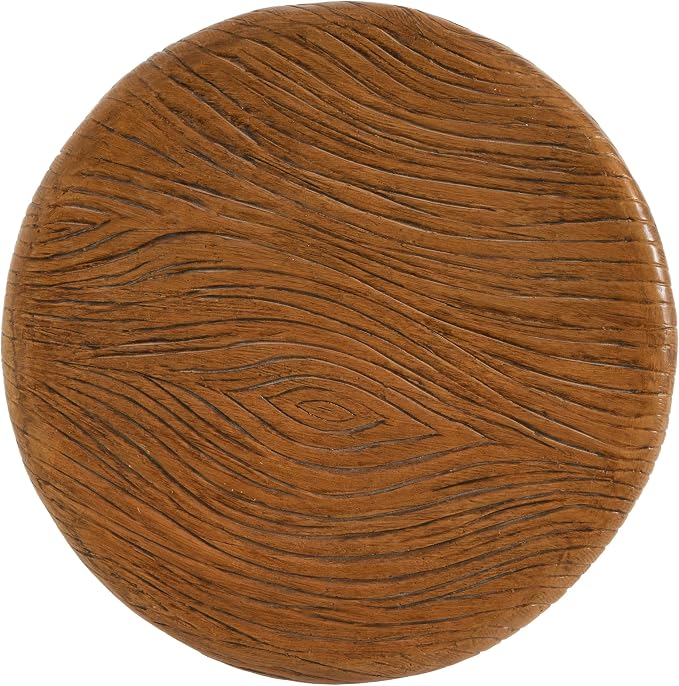 Outdoor Side Table, Modern Organic MGO Accent End Table for Patio, Living Room, Beige Tone Base with Faux Wood Grain Top