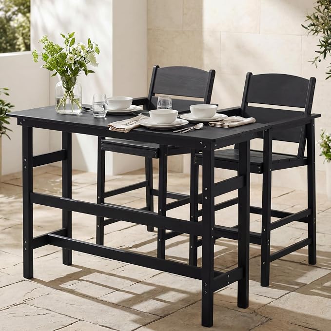 Outdoor Bar Table, HDPE Patio Pub Table, Weather-Resistant Tall Console Table for Backyard, Balcony & Garden, Durable All-Weather High Top Table, Easy Maintenance,Black
