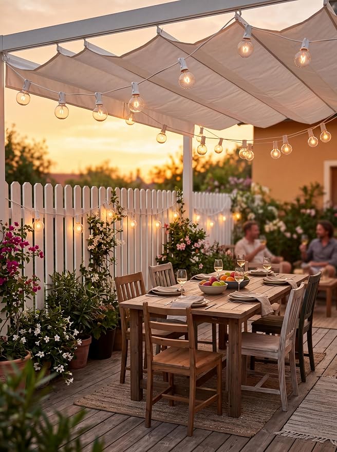 GOOTHY 50FT Globe Outdoor String Lights with G40 53 Incandescent Bulbs Backyard Patio Lights Garden Bistro Party Natural Warm Bulbs Cafe Hanging Umbrella Lights on Light String Indoor Outdoor-White