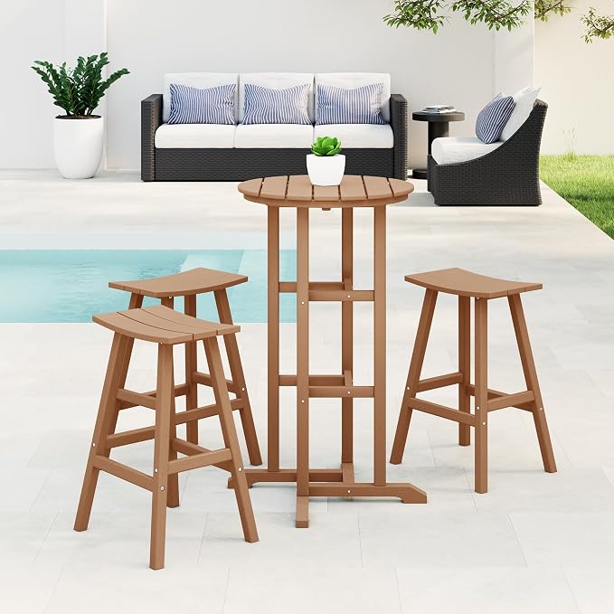 Costaelm Outdoor Bar Table, 42" Counter Height Round Patio Cocktail Bar Table, Patio Bar Table Bistro Dining Table Pub Table for Front Porch Deck, Backyard, Garden, Teak