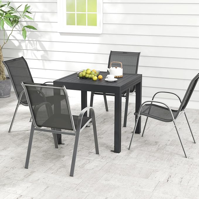 Tangkula 31.5"-63" Extendable Patio Dining Table, Aluminum Outdoor Dining Table for 4-6 People, L-Shaped Brace Included for Fixation, Space-Saving Outside Table for Garden, Porch, Poolside, Dark Grey