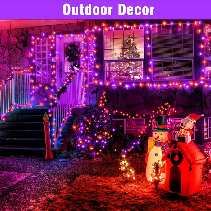 Nisocy 100FT Purple and Orange Halloween String Lights, Green Wire LED Mini Lights with 8 Modes and Timer, Plug-in Indoor Outdoor Lights for Trees, Porch, Fence, Yard, Fall and Thanksgiving Decor