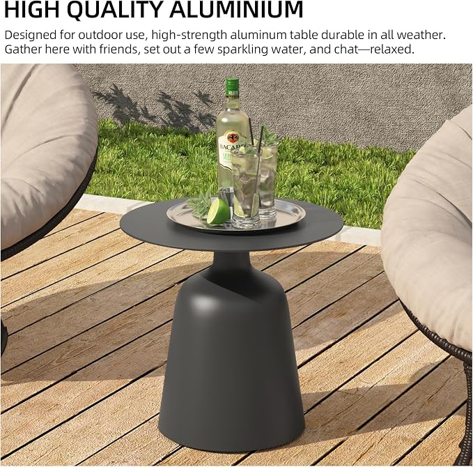 19.5" Round Pedestal Side Table, Stable Bell Base Modern Minimalist End Table, Small Coffee Accent Table for Living Room Bedroom Patio Balcony Indoor Outdoor, Grey