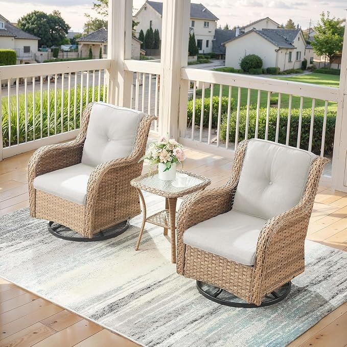 Belord Small Outdoor Side Table - 50 LBS Weight Capacity Wicker Side Table with Storage, Tempered Glass Top Patio Side Table for Porch Balcony Deck Yellow