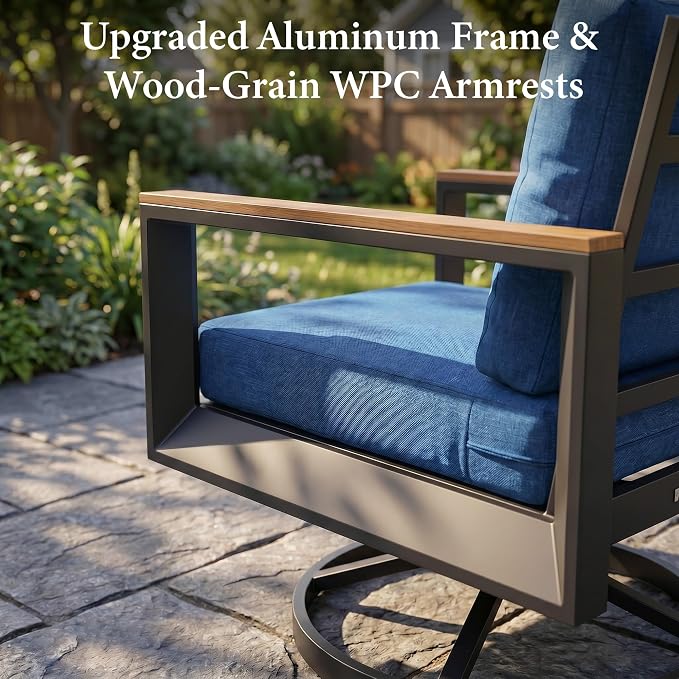 Aluminum Patio Conversation Set with Swivel Rocking Chairs, 7 Pieces Oversized Outdoor Sectional Furniture with Thick Cushions for Porch, Balcony, Yard