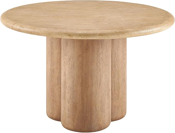 Modway Tori 48 Inch Round Concrete Outdoor Dining Table in Travertine - Modern Patio Bistro Table, Seats 4, for Backyard, Balcony, Sunroom, Deck, Or Indoors
