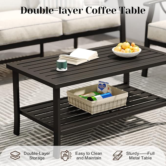 FansaFurn 3 Seats Outdoor Patio Furniture Set, Outdoor Metal Sectional Furniture with Cushions, Outdoor Conversation Set with Coffee Table for Deck, Balcony, Backyard, Garden, Black