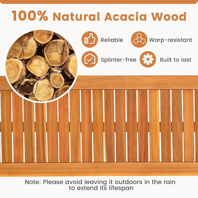 Tangkula 6 Pieces Outdoor Acacia Wood Dining Set, Rectangle Patio Dining Table with Umbrella Hole and 4 Cushioned Chairs and Bench, for Backyard Garden Poolside Deck
