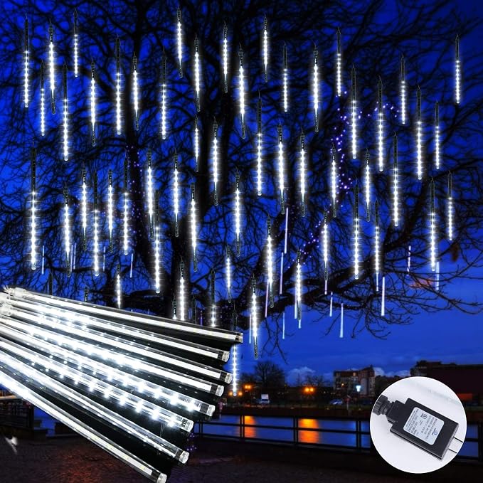 Brightown Christmas Lights Outdoor, 16 Inch 10 Tube 360 LED Icicle Lights | Connectable Meteor Shower Light Outdoor, Hanging Falling Rain Light for Tree Outside Holiday Xmas Decoration, White