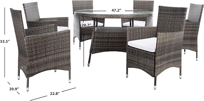 SAFAVIEH Outdoor Collection Challe Grey Brown/White Dining Set PAT7702C-3BX