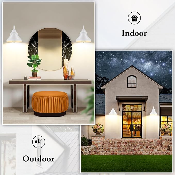 Gooseneck Outdoor Wall Lanterns, Pack of 2 Exterior Light Fixtures, Anti-Rust Outside Barn Wall Mount Sconces, Waterproof White Patio Wall Lamps for House, Front Door, Bulb Excluded