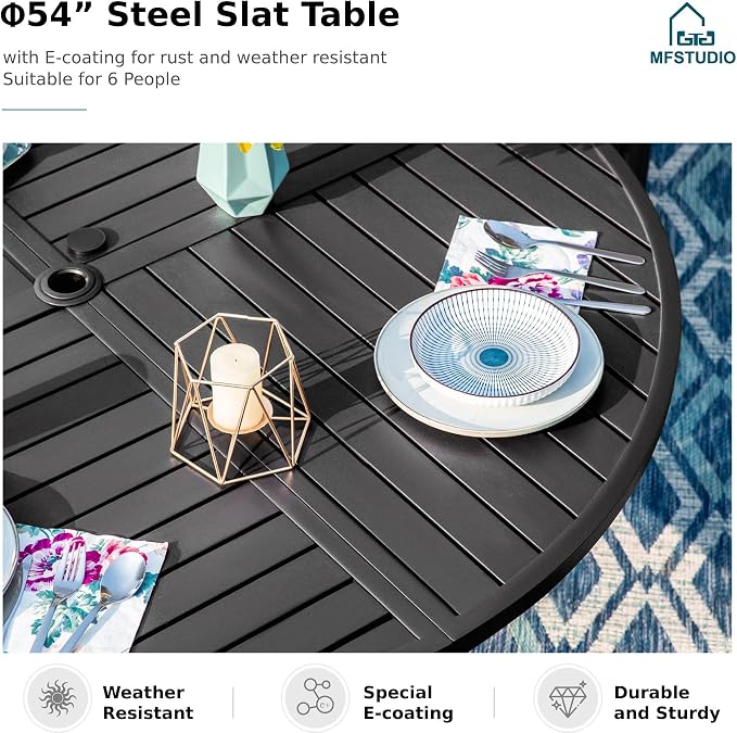 MFSTUDIO Patio Table and Chairs for 4, 5 Piece Outdoor Dining Set, Patio Round Table & Wicker Chairs, All Weather Outdoor Rattan Dining Furniture for Deck, Backyard