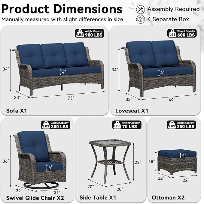 7 Piece Outdoor Wicker Patio Furniture Set, Outdoor Swivel Rocker Patio Chairs Set with Thickened Olefin Cushions, High Back and Deep Seating, Hand-Woven PE Rattan for Porch, Deck