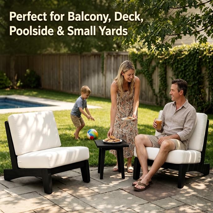 Pia Ricoo 3 Piece Patio Bistro Set with Patio Chairs and Table, Heavy Duty Wood Patio Furniture Set, All-Weather Outdoor Chairs for Balcony, Deck, Poolside, Porch - Beige/Dark