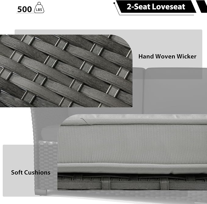KIGOTY 7 Piece Patio Furniture Set, Outdoor PE Wicker Rattan Outdoor Dining Set, Patio Table and Chairs Set, Patio Conversation Sofa Set with Dining Table and Ottoman(Grey-Light Grey)