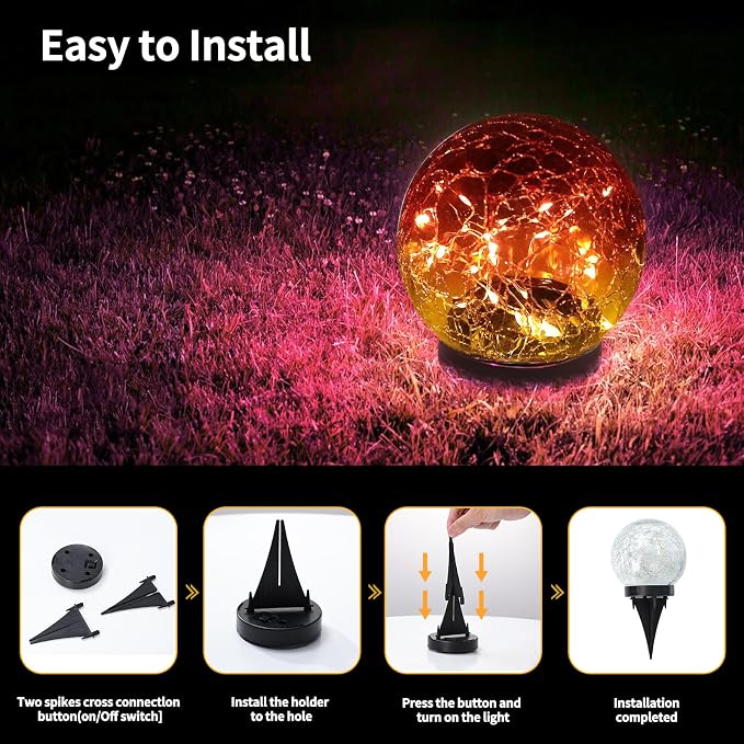 JKIMK Solar Globe Lights Outdoor Waterproof-Solar Balls for Garden | Cracked Glass Ball Lights Outdoor-Solar Orbs for Outside-Decorations for Patio and Yard Lawn Backyard Decor