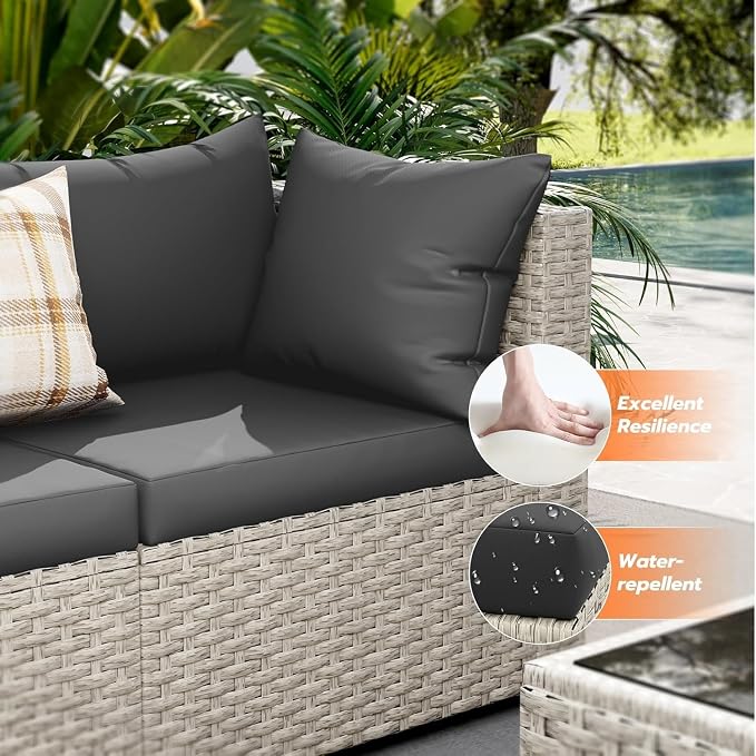 7-Piece Outdoor Patio Furniture Set with PE Wicker Sectional Sofa and Tea Table, Weather-Resistant Outdoor Conversation Set for Patio, Garden, Backyard Lounge Area(Gray2)