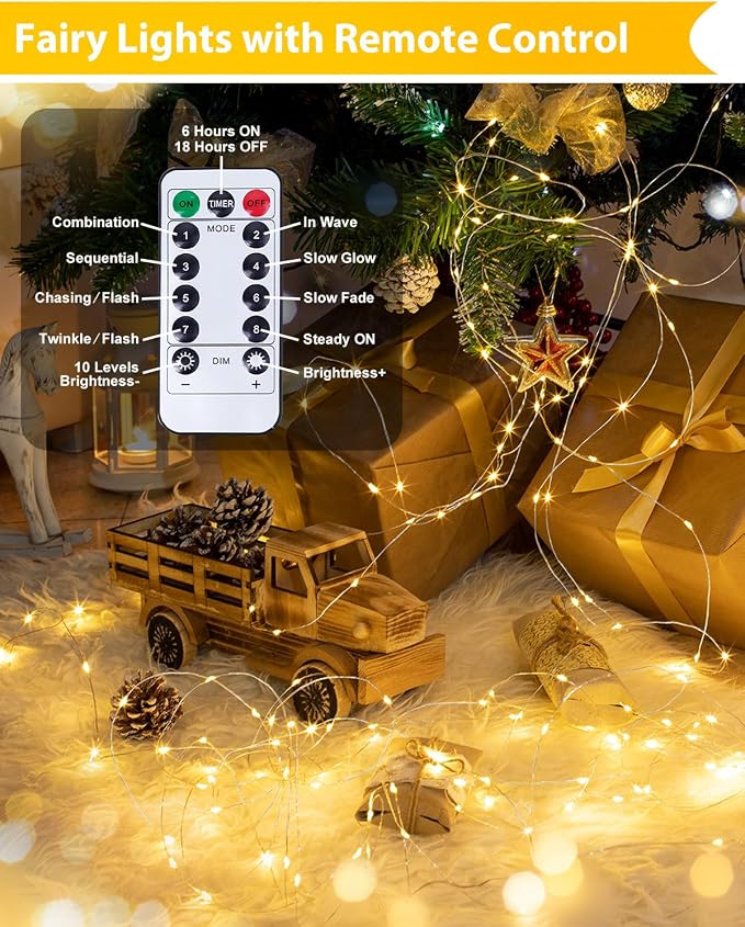 3 Pack 60 LED Fairy Lights Battery Operated with Remote, 20 FT Warm White | Cuttable, 8 Modes, Memory, Dimmable, Waterproof Battery String Lights with Timer for Indoor Outdoor, Christmas Decorations