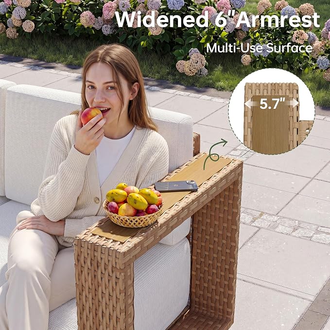 Aoxun Patio Furniture Set, 4 Piece Outdoor Wicker Sectional Sofa, All‑Weather Rattan Modular Sofa with 10'' Ultra‑Thick Cushions, Outdoor Conversation Set for Backyard, Poolside & Garden, Yellow/Beige