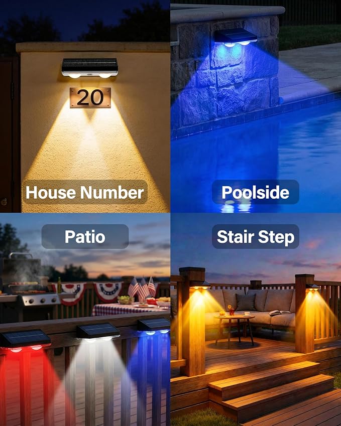 Solar Fence Lights Outdoor, 16 Pack Fence Lights Solar Powered | 85LM Solar Fence Lights, 9 RGB Color Modes, IP65 Waterproof, 12H Dusk to Dawn Glow for Pool/Deck/Patio/Wall/Backyard - Black