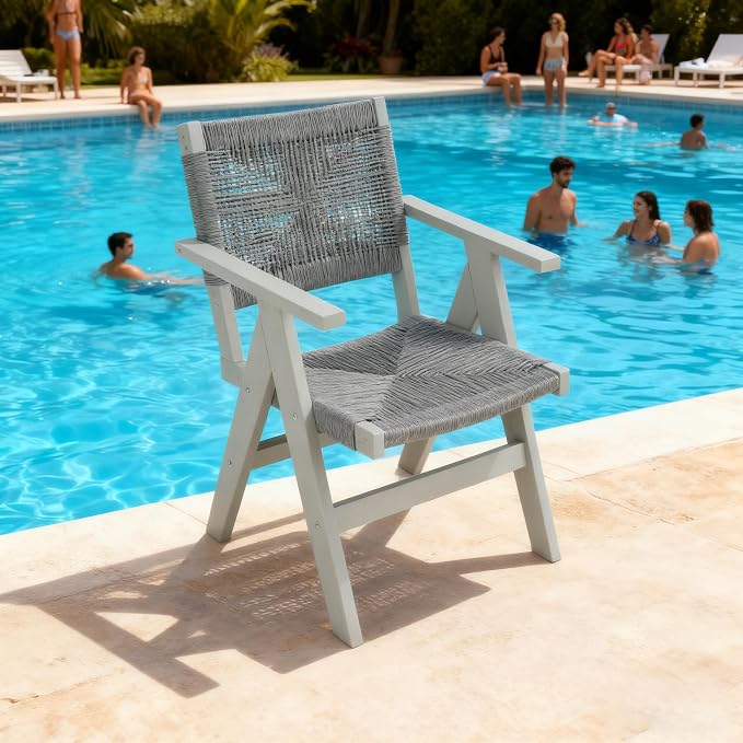 Patio Outdoor Chair, Dining Chair, Durable HIPS Material, Ergonomic Design, Mesh Chair for Patio, Gardens, Pool, Camping ect.(Light Gray)