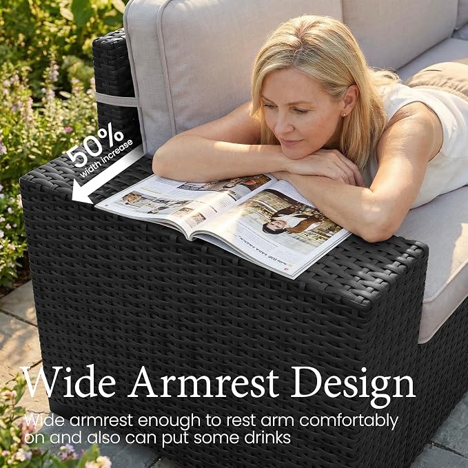 LayinSun 13 Pieces Outdoor Patio Furniture Set with 44" Fire Pit Table Rattan Sectional Sofa Conversation Sets