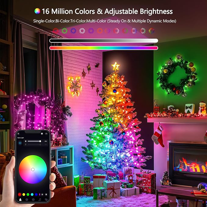 JMEXSUSS 100 LED Color Changing Christmas String Lights with Remote & APP | 33ft Orange and Purple Halloween Lights, Clear Wire Smart Color Changing Christmas Lights Plug in for Halloween Xmas
