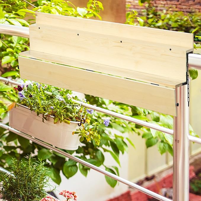 Outsunny Hanging Balcony Table, Spruce Wood Foldable Railing Bar, Serving Table & Desk, Fits up to 3.9 Inches, Natural