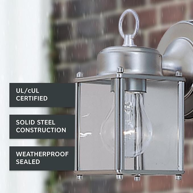 DESIGNERS FOUNTAIN Preston Outdoor Light Fixture, 8 Inch Exterior Wall Lantern Sconce for Front Door, Patio and Porch, Pewter, 1161-PW