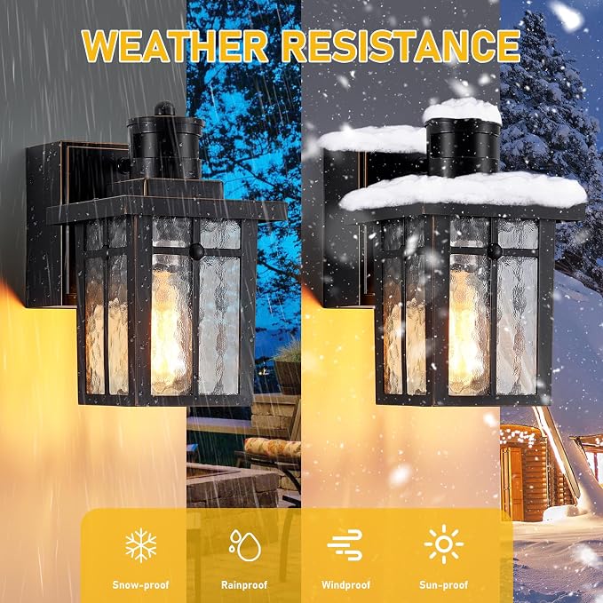 Myhaptim Porch Lights with GFCI Outlet,Dusk to Dawn Motion Sensor Outdoor Lights,3 Lighting Modes Black Front Door Light,Waterproof Exterior Light Fixture,Outside Wall Lamp for House Patio Garage