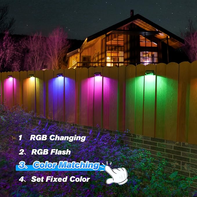 Aulanto Solar Led Deck Lights, Warm White & RGB Modes, Outdoor Waterproof for Backyard, Pool, Patio, Fence Post/Line (4Pack & 4Modes)