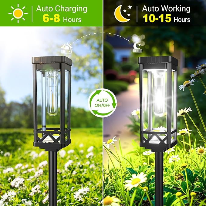 KOOPER Taller Solar Pathway Lights Outdoor, 8 Pack Upgraded Brighter Solar Garden Lights Solar Powered, Up to 15 Hours Outdoor Solar Lights for Yard Landscape Walkway Driveway Sidewalk (Warm White)