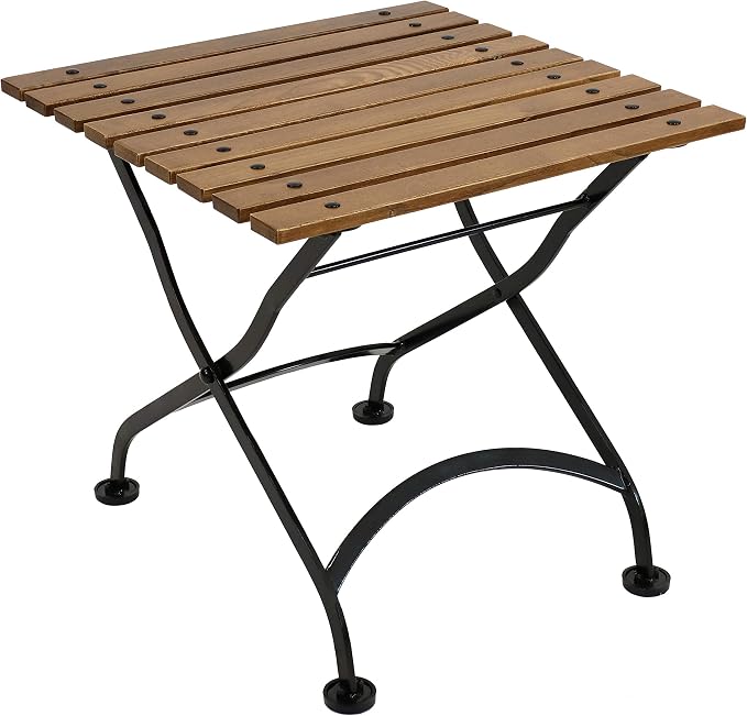 Sunnydaze European Chestnut Wooden Folding Outdoor Adirondack End Table - Square Side Table for Patio with Steel Frame - Brown