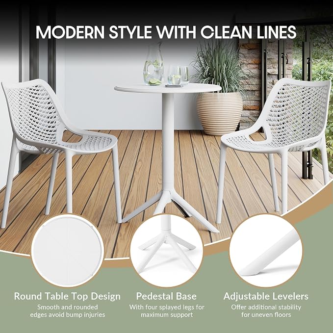 WestinTrends Playa 23.5" Outdoor Polypropylene Resin Round Patio Bistro Dining Table for 2, White
