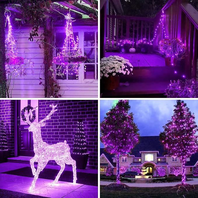 JMEXSUSS 4 Pack Solar Halloween Lights, 33FT 100 LED Purple Fairy Lights | Outdoor Waterproof, 8 Modes Solar String Lights for Outside Tree Party Patio Garden Christmas Halloween Decorations