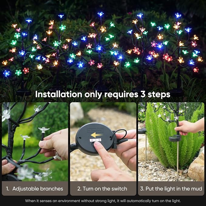 4 Pack Solar Garden Lights Outdoor, Solar Lights Outdoor Flowers | 2Modes 80LED Garden Decor, Waterproof Solar Powered Fairy Garden Outdoor Decorations for Yard Patio Pathway, Gardening Gifts
