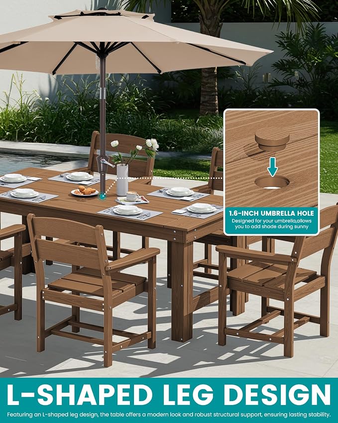SERWALL HDPE Outdoor Dining Table and Chairs Set for 6 | with Oversized Chair Seat