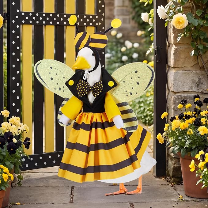 Summer Porch Goose Outfits for 23 Inch Lawn Statue | Funny Bee Costume for Plastic/Cement Statue, Seasonal Sculpture Clothes for Halloween Party Decoration