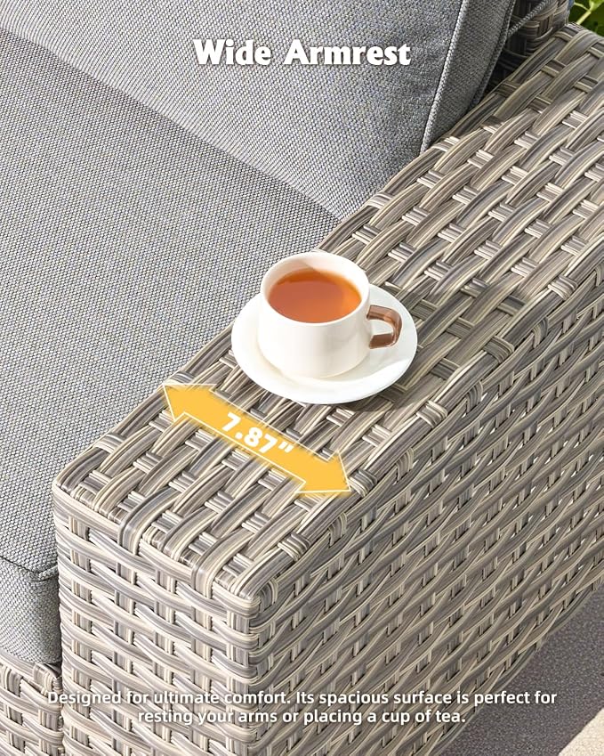 Outdoor Sectional Patio Furniture Set with Fire Pit Table,8 Pieces Wicker Conversation Sets L Shaped Couch,Extra Deep Out Door Sofa Outside Furniture with Swivel Chairs,Dark Gray