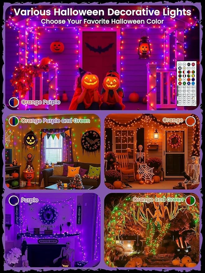 600LED Smart RGB Color Changing String Lights 210FT Orange Fall Light App | Music Sync, Multi Colors and Modes, Timer, Waterproof Twinkle Light Outdoor with Remote for Christmas Halloween Fall Decor