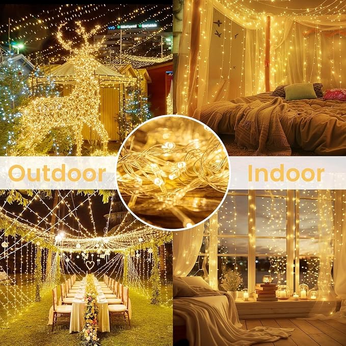 4 Pack 200 LED Battery Operated String Lights, 8 Modes Twinkle Fairy Lights | 66FT Warm White Christmas Lights Indoor Outdoor, Waterproof Battery Lights for Bedroom Party Porch Tree Holiday Decorations