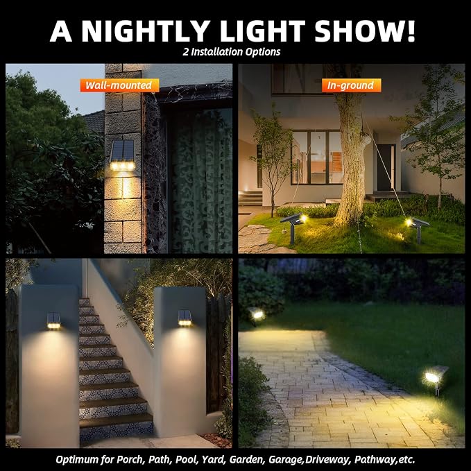 LEREKAM Solar Spot Lights Outdoor Landscape Lights, IP65 Outdoor Waterproof Spotlights, 40 LED's Outdoor Solar Lights for Yard Palm Trees Driveway Patio Pool 10 Pack
