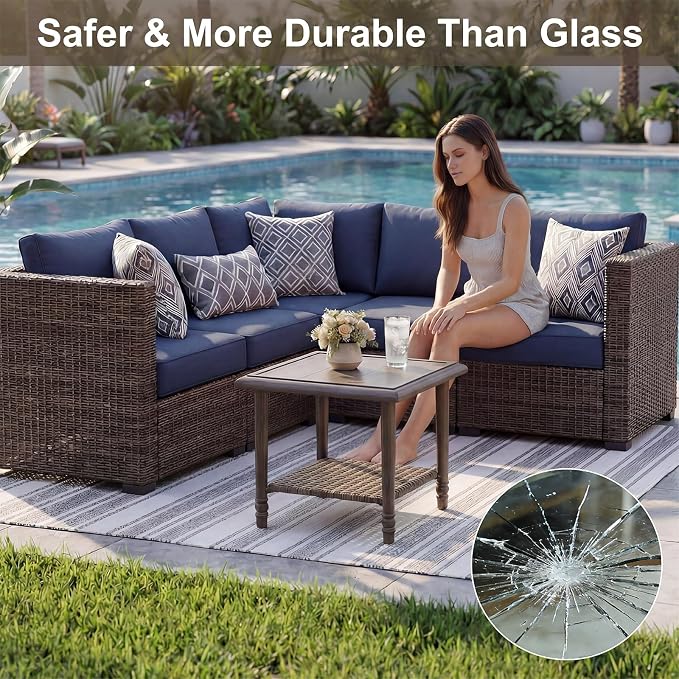 2PCS Wicker Outdoor Side Table, Heavy Duty Iron Patio Table for Porch Balcony Deck Garden Poolside