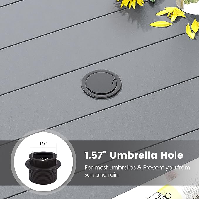 DIFY 63" Round Outdoor Patio Dining Table for 8-10, Metal Patio Table with 1.57" Adjustable Umbrella Hole, All-Weather Outdoor Furniture Table for Garden Backyard Deck, Grey