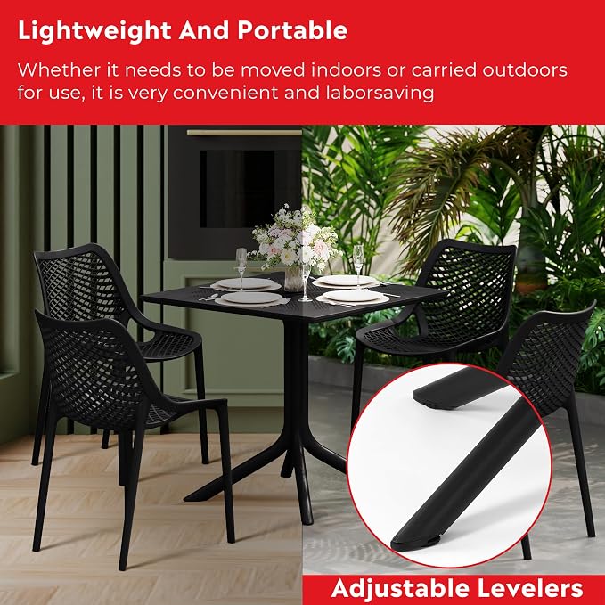 Costaelm Patio Dining Table for 4, Square PP Patio Table, 4-Person Weather Resistant Porch Tables for Outside Poolside Deck Lawn Garden Backyard, Black