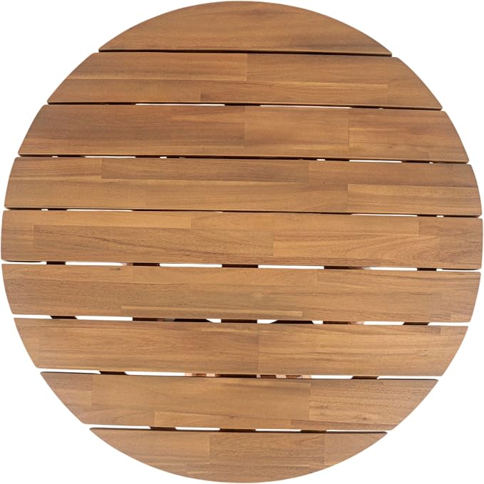 Merax Patio Outdoor Acacia Wood Round Coffee Table for Backyard, Lawn, Balcony Light Teak