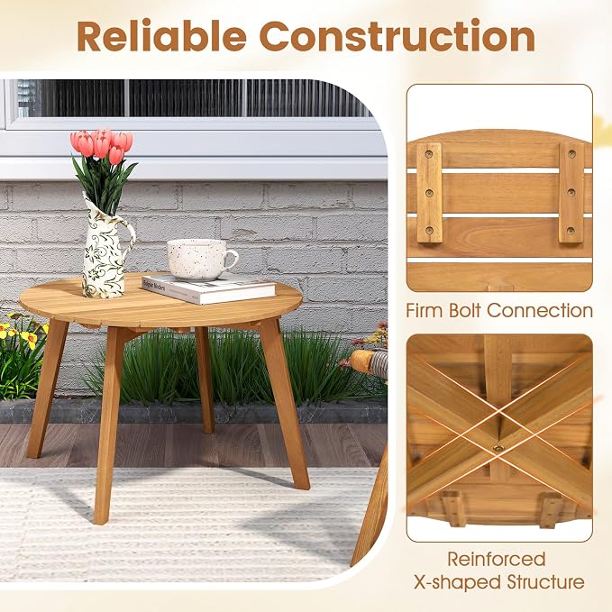 HAPPYGRILL Acacia Wood Patio Bistro Side Table, Outdoor Round End Table with Slatted Tabletop, for Backyard Poolside Garden, 24.5 Inch (2)