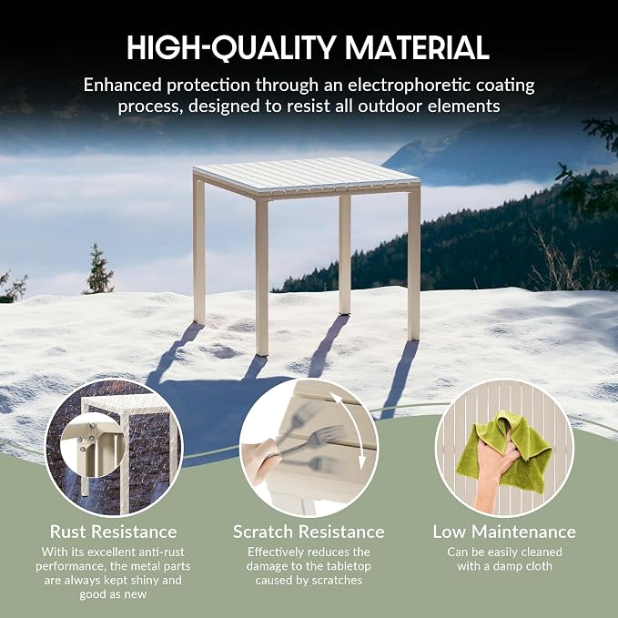 WestinTrends Playa 31.5" Iron Metal Frame Outdoor Square Patio Dining Table, Sand