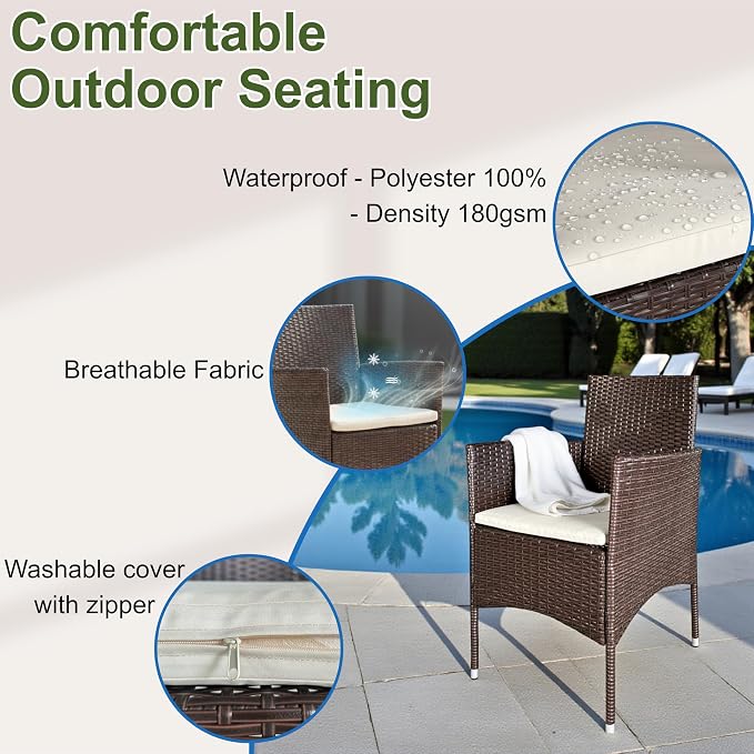 GIANGSUNNY 4 Piece Patio Furniture Set, Outdoor Hand-Woven Wicker Rattan Conversation Set with Double-Sided Tempered Glass Table, Weather-Resistant Seating for Patio, Balcony, Porch, Garden (Brown)
